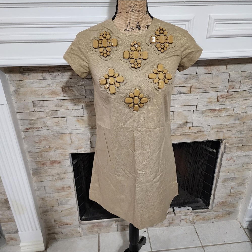 Karta metallic gold beaded front 50s 60s style cocktail party mini dress size Xs
